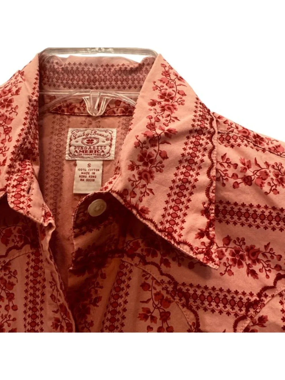 Vintage Lucky Brand Dungarees Pearl Snap Western Blouse Wallpaper Print - Small - Picture 5 of 11